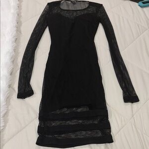 Guess Elegant Black Mesh Long Sleeve Dress